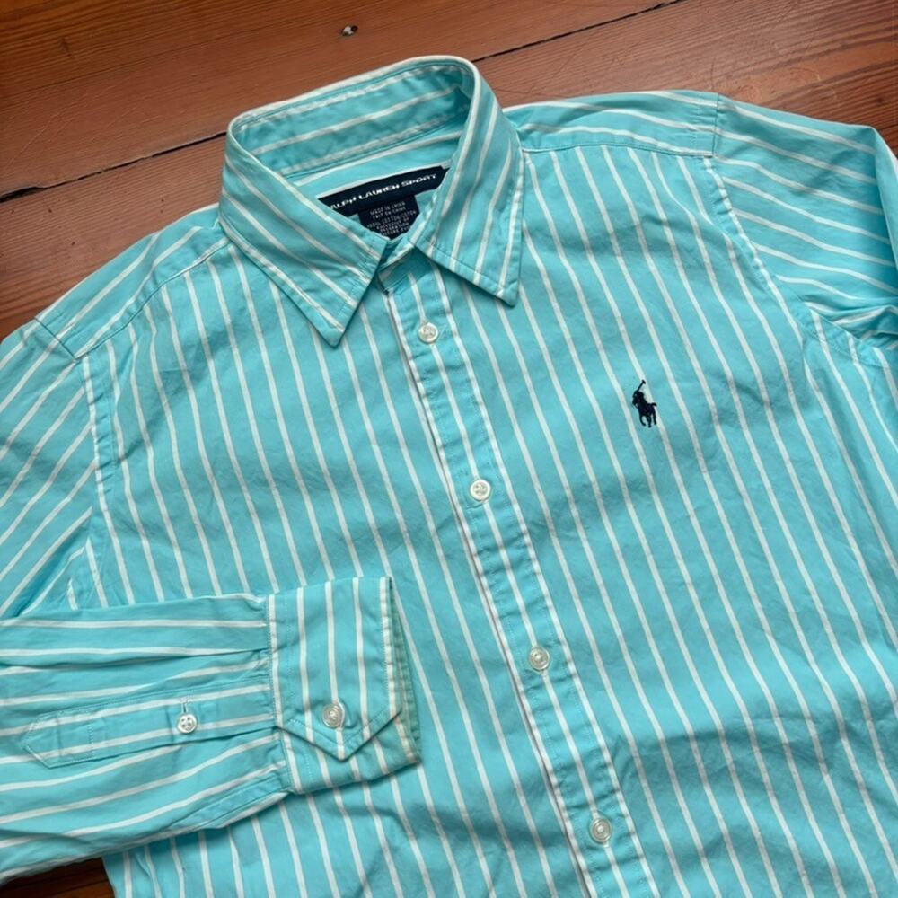 Vintage Polo Ralph Lauren Striped Oxford Shirt Women's Size 12 S/M Blue White